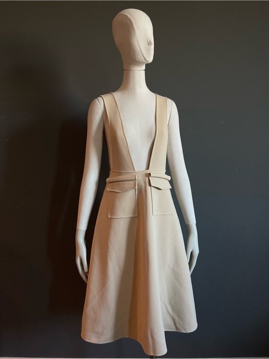 Few Moda Dresses & Skirts - Few Moda Ivory Deep V Pinafore Midi Dress Utility Pockets Romantic Minimalism S